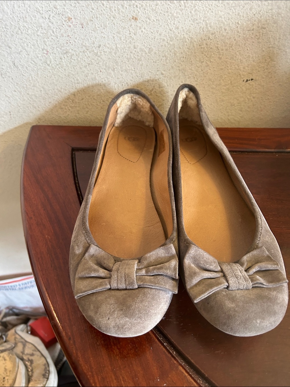 UGG Taupe Suede Bow Ballet Flats
